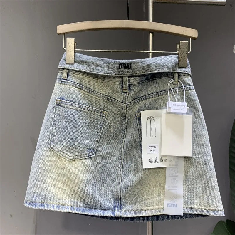 Y2K šviesiai mėlynas džinsinis sijonas