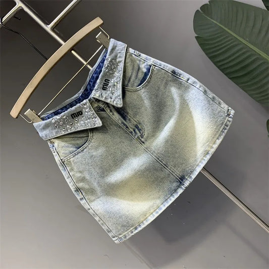 Y2K šviesiai mėlynas džinsinis sijonas