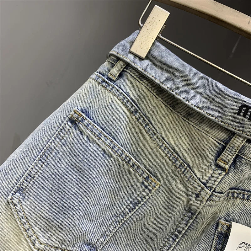 Y2K šviesiai mėlynas džinsinis sijonas